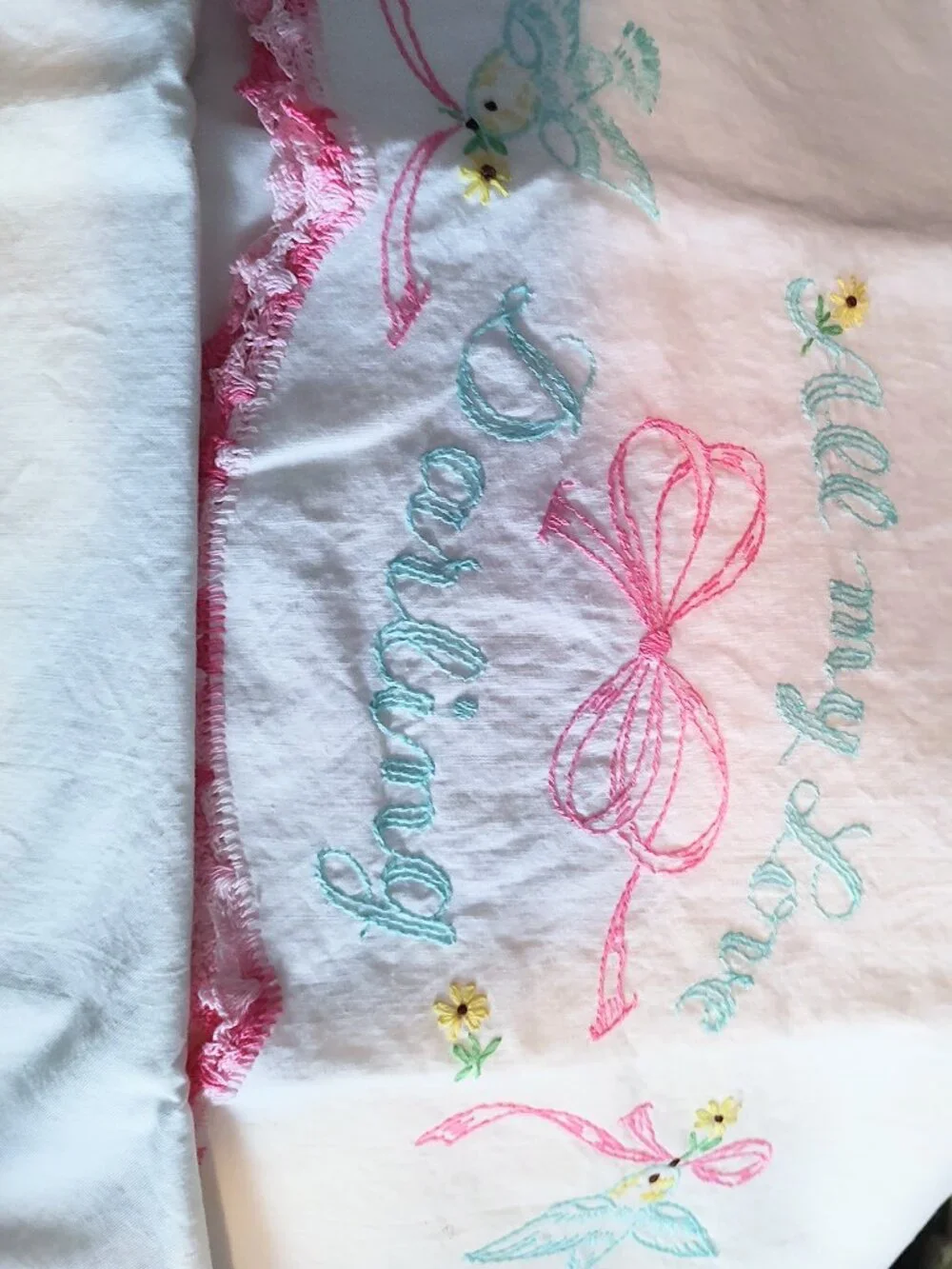 All My Love Dearest And Darling Embroidered Percale Pillowcases Preloved